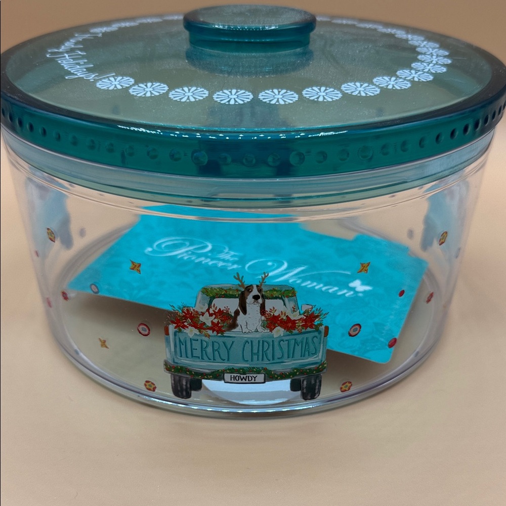 The Pioneer Woman Teal and Clear Christmas Container